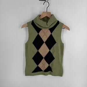 Vintage Olive and Black Argyle Sweater Vest